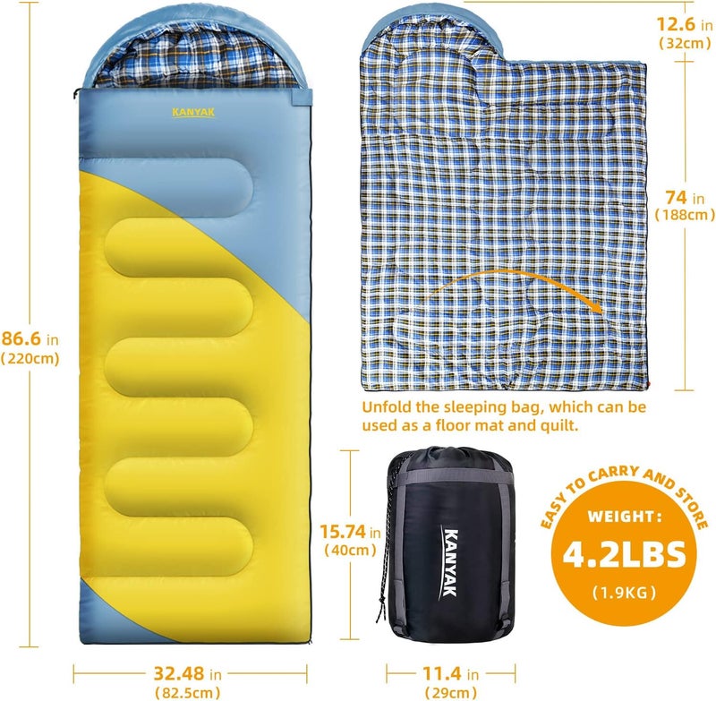 Kanyak Camping Sleeping Bag, 32℉ Sleeping Bags for Adults Kids Teens Cold Weather Warm Sleeping Bag Winter for 3-4 Season Camping, Camping Gear Equipment, Traveling, and Outdoors - Image 2